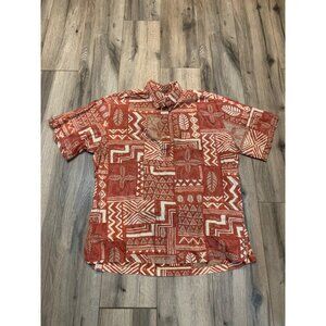 Cooke Street Mens XL Hawaiian Geometric Fern Floral Feather Orange Cream Tan But